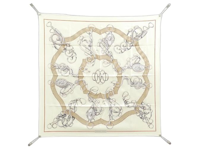 Lenço Carré Hermès LIFT PROFILE Branco Bege