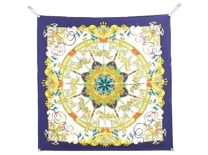 Hermès Hermes LUNAPARK Lenço de seda Branco Dourado