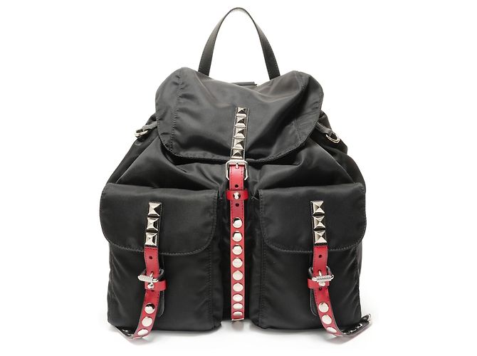 Prada Nylon Studded Leather Backpack Black