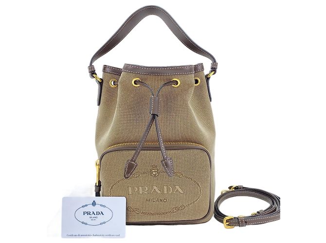 Prada Duet Logo Jacquard 2-Way Handtasche in Beige