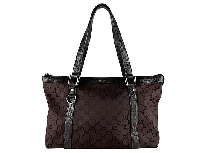 Gucci Brown Nylon Canvas and Leather Handbag