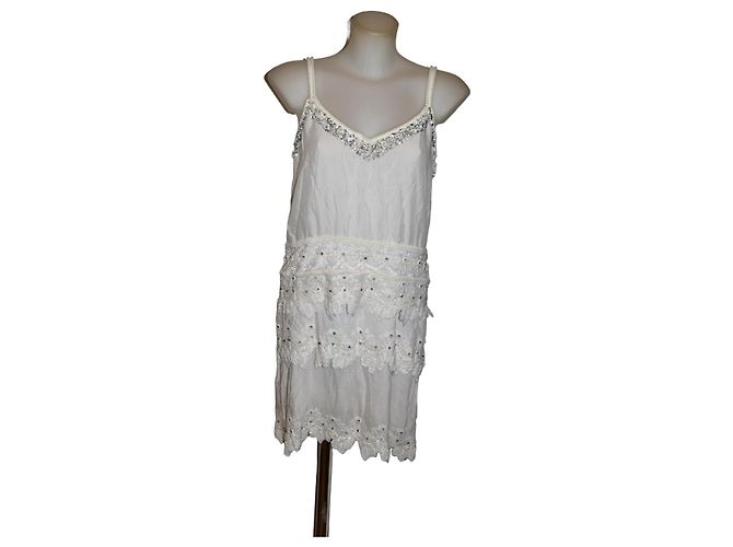 Autre Marque Abito da donna bianco con perline e paillettes