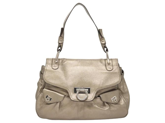 Salvatore Ferragamo Sofia Satchel Leather Medium Golden