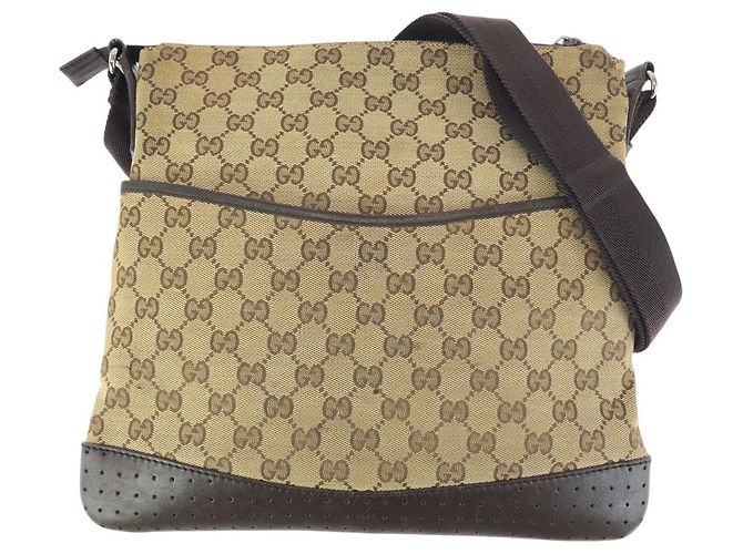Bolsa Messenger Gucci GG Canvas e Couro Marrom