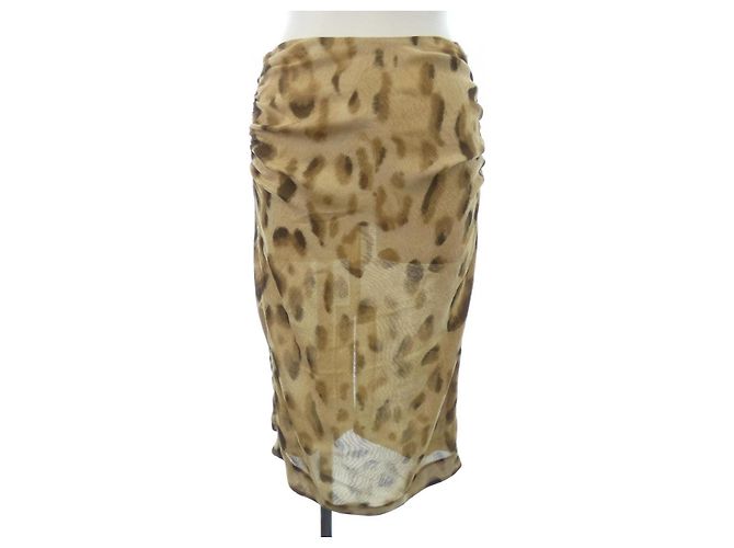 Céline Falda Celine 100% seda Beige Verde 