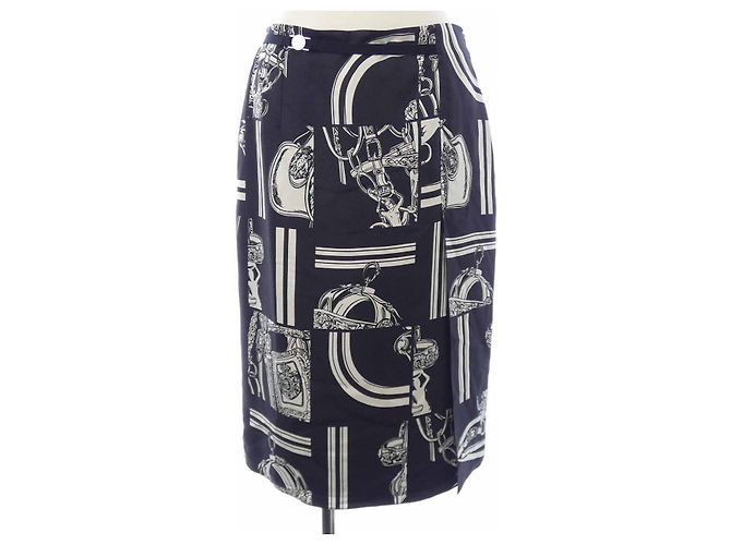 Saia de seda Hermès 4E0330DQ 36 Preto Branco