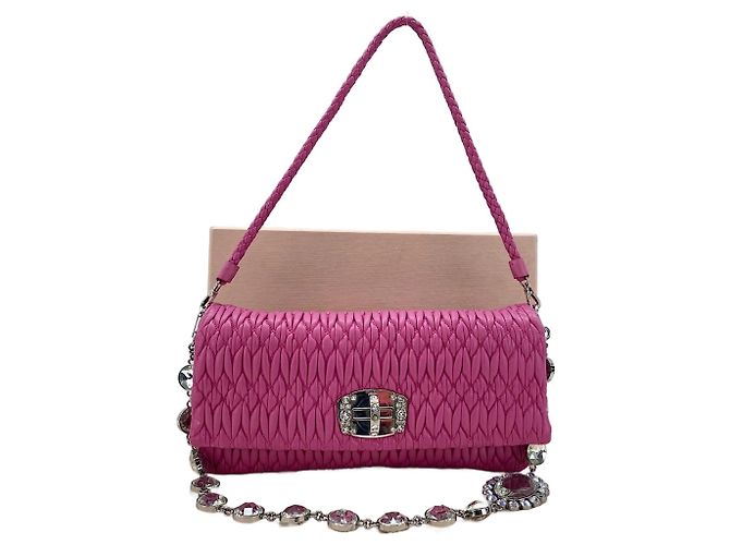 Borsa a tracolla 3-way in nappa e cristalli Miu Miu Rosa