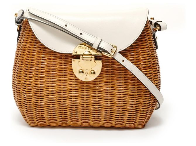 Borsa a tracolla in paglia marrone Miu Miu