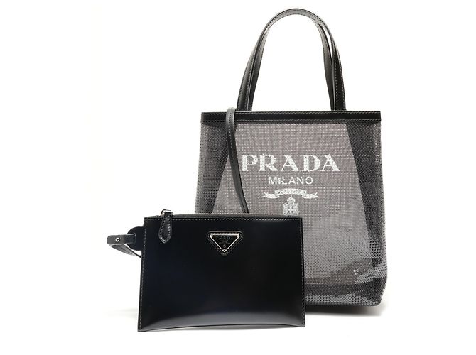 Prada Handtasche aus schwarzem Pailletten-Mesh