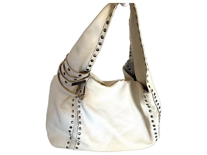 Jimmy Choo Sac Hobo en Cuir Ivoire à Clous Blanc