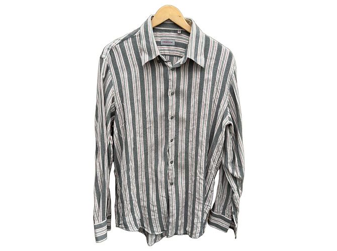 Versace Classic Camisa de Algodón a Rayas Blanco Roja Gris