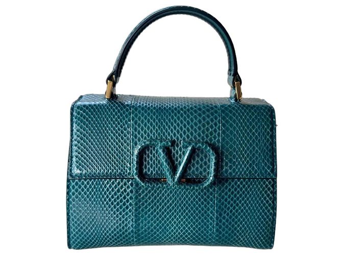 Sac à main Valentino Garavani en peau de python bleu 
