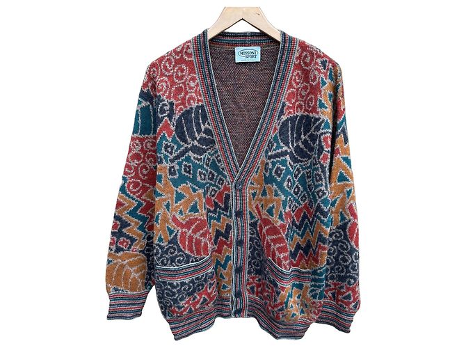 Missoni Sport Cardigan geometrisches Muster Multicolor Braun Schwarz Rot Mehrfarben Grün Grau Gelb