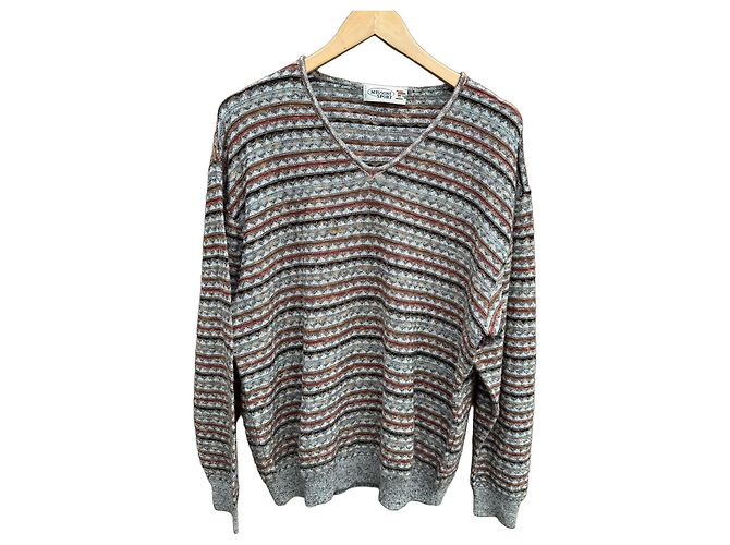 Missoni Sport V-Ausschnitt Pullover Braun Schwarz Weiß Rot Grau