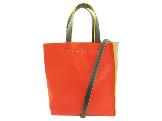 Borsa a 2 vie in pelle Marni Rosso Beige