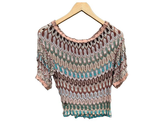 Top de punto Missoni multicolor Castaño Blanco Beige Verde Azul claro