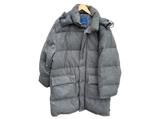 Moncler Grey Wool Blend Down Puffer Coat