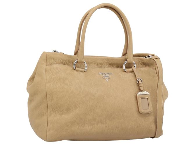 Sac à main PRADA Vittero Dino Leather 2way Beige Silver Auth 186431V Argenté