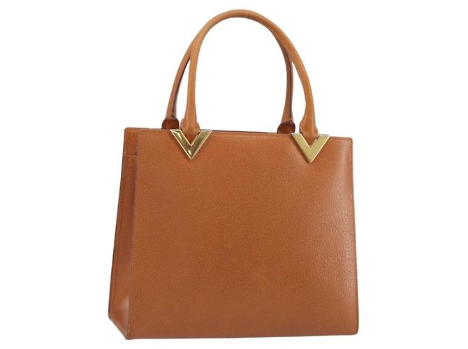 Bolsa de mão VALENTINO em couro marrom ouro Auth bs35674