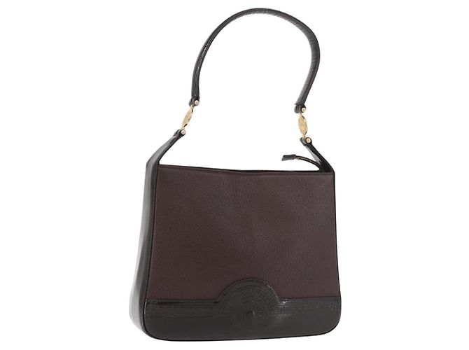 Bolsa de Ombro VERSACE em Couro Marrom Ouro Auth ka4945 Dourado