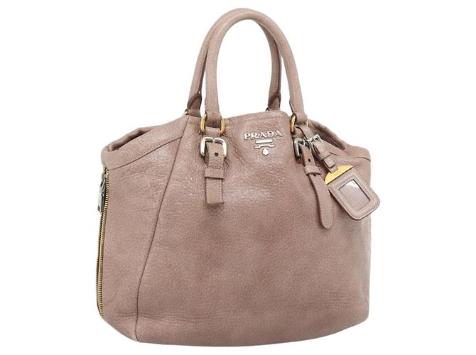 Sac à main PRADA Vittero Dino Leather Rose Or Argent Auth 186426V Argenté Doré