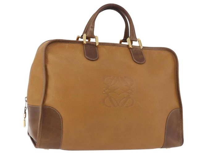 Borsa Boston LOEWE Anagram in pelle marrone oro Auth bs35675 D'oro