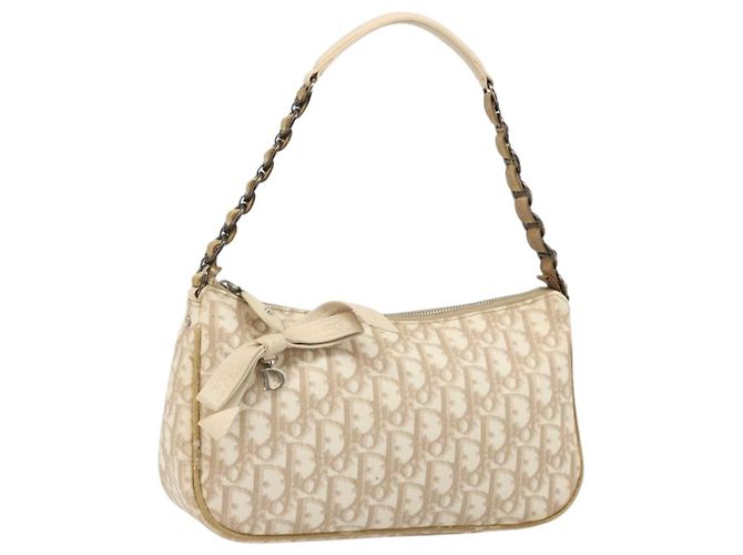 Borsa a tracolla Christian Dior Trotter Canvas Romantic PVC Beige Argento Auth 187624