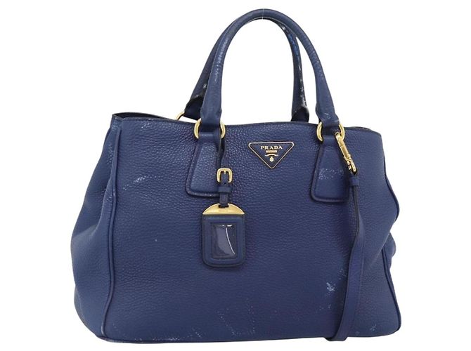 Borsa PRADA Vittero Dino Leather 2way Blu Oro Auth 188726 D'oro