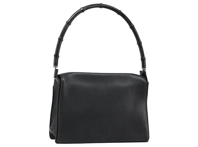 Borsa a Spalla GUCCI Bamboo in Pelle Nera Argento Auth 187466V Nero