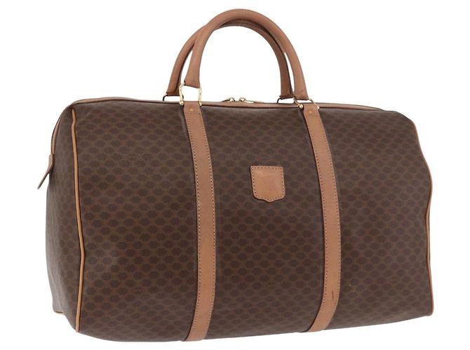 Céline Bolsa Boston CELINE em Canvas Macadam PVC Couro Marrom Ouro Auth fm5376 Dourado