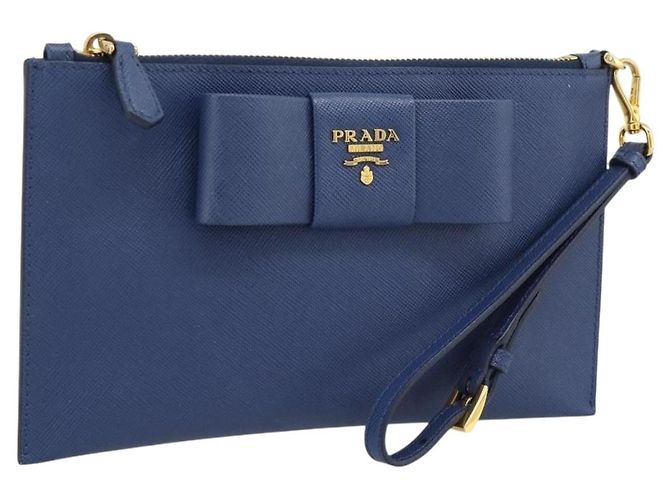 Saffiano Clutch PRADA Safiano Blu Oro Auth BA13647V D'oro
