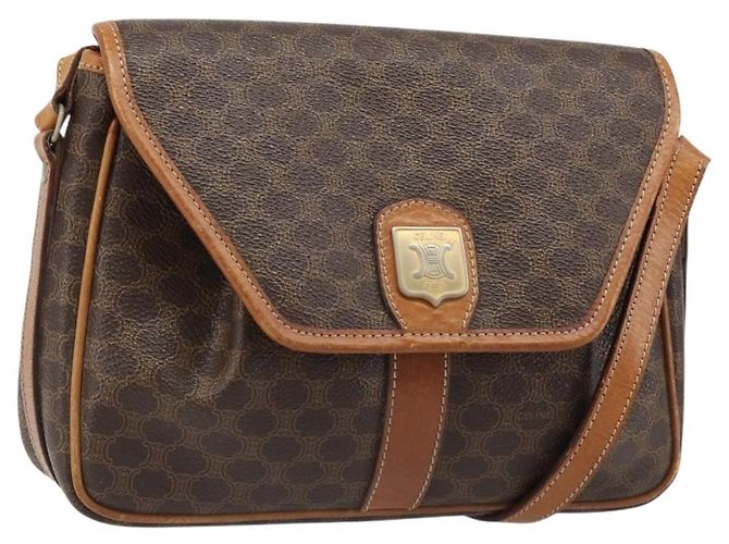 Céline Bolsa de Ombro CELINE Macadam Canvas PVC Couro Marrom Ouro Aut 187817 Dourado