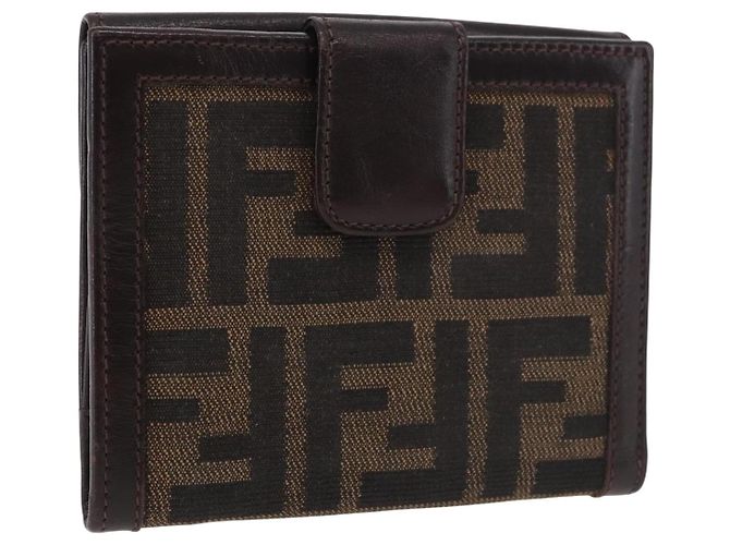 FENDI Zucca Canvas Bifold Wallet Black Brown Auth 187886V