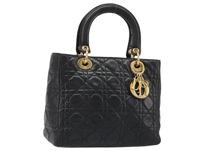 Borsa Christian Dior Canage in pelle di agnello nera e oro Auth yk20520SAV Nero D'oro