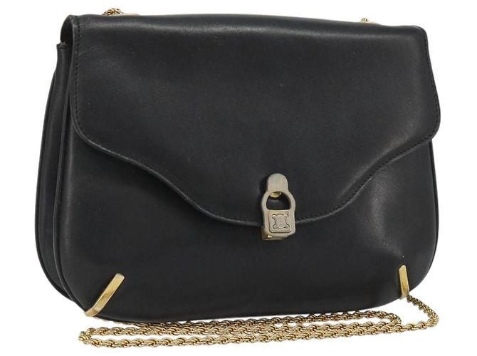 Céline Bolsa de Ombro com Corrente CELINE em Couro Preto e Ouro Auth 188237 Dourado