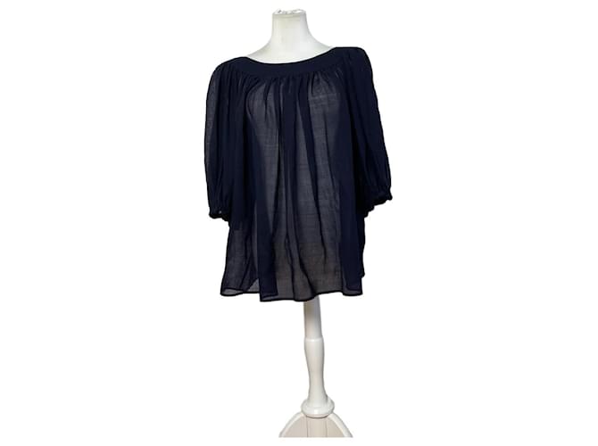 Chemisier vintage Yves Saint Laurent en laine et nylon bleu marine M 