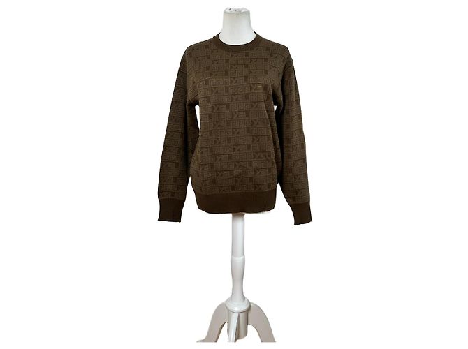 Yves Saint Laurent Pull en maille vintage Saint Laurent monogramme FF marron beige L 