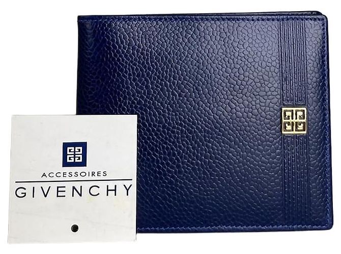 Vintage Givenchy Pebbled Leather Wallet Navy Gold Navy blue