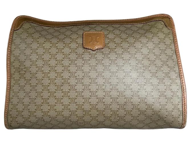Triomphe Céline Pochette Vintage Celine Monogram Canvas Beige Marron