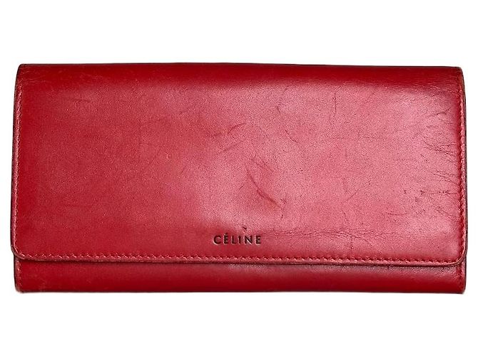 Céline Vintage Celine Leather Long Wallet Red