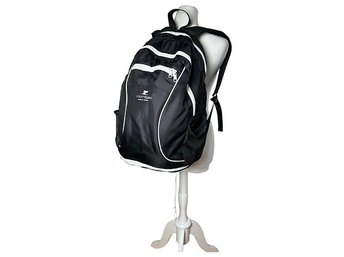 Vintage Courreges Nylon Backpack Black White Silver Zips