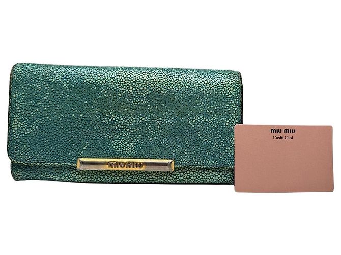 Vintage Miu Miu Leather Wallet Turquoise Blue