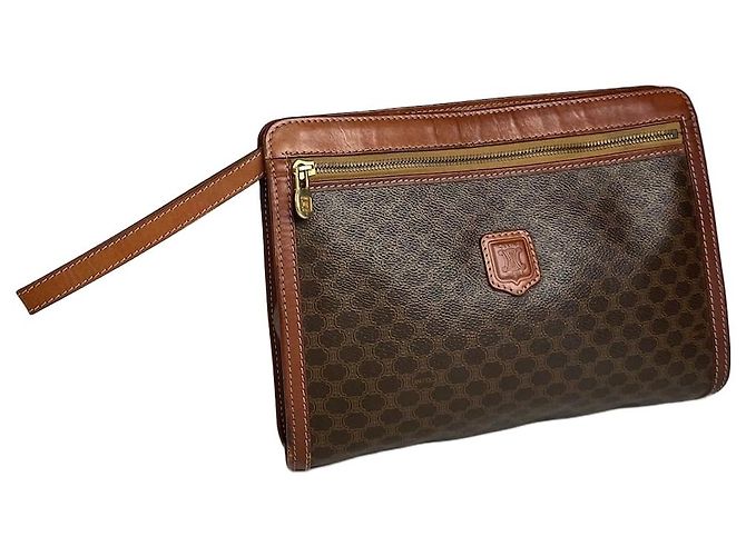 Céline Vintage Celine Triomphe Monogramm Leder Clutch Braun