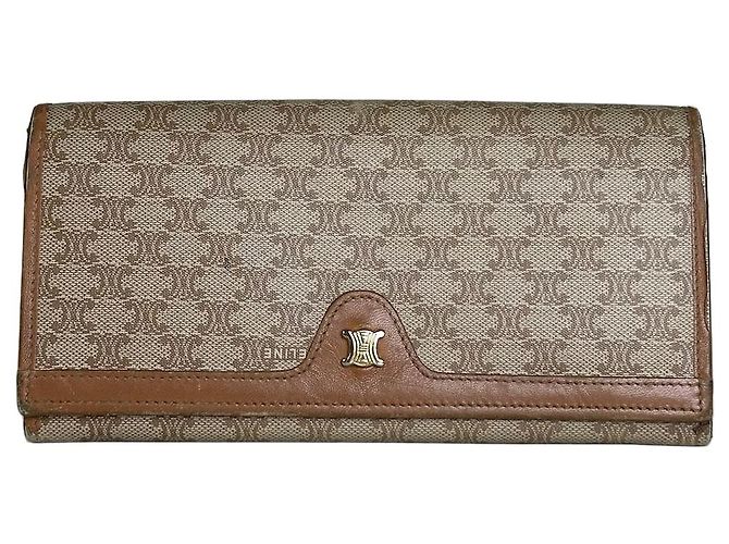 Céline Vintage Celine Macadam Canvas Wallet Beige Brown Gold