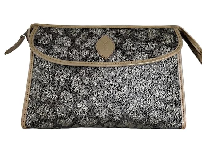 Yves Saint Laurent Pochette en toile texturée Vintage Saint Laurent Gris Beige 