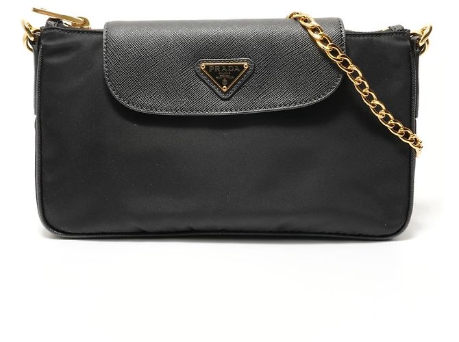 Borsa a tracolla in nylon e pelle Saffiano con logo Triangle Prada Nero