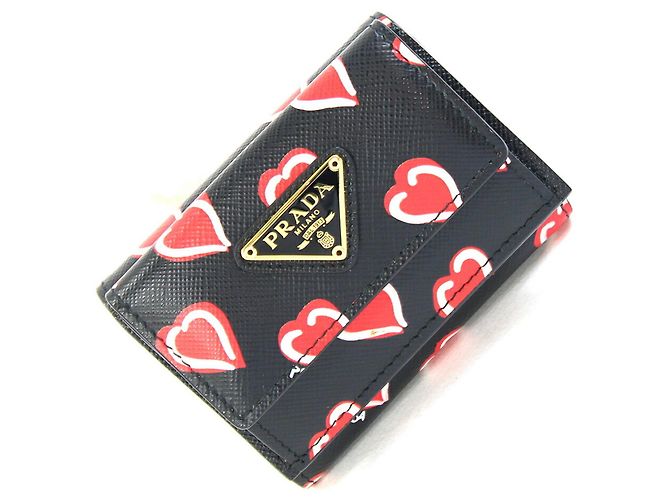 Prada Tri-fold Wallet Black Red