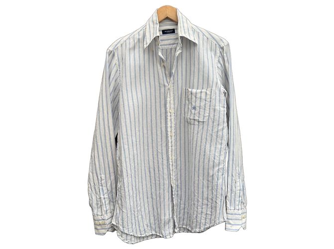 Burberry London Herren Leinenhemd weiß-hellblau gestreift