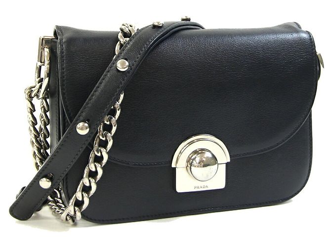 Borsa a tracolla in pelle nera Prada Nero