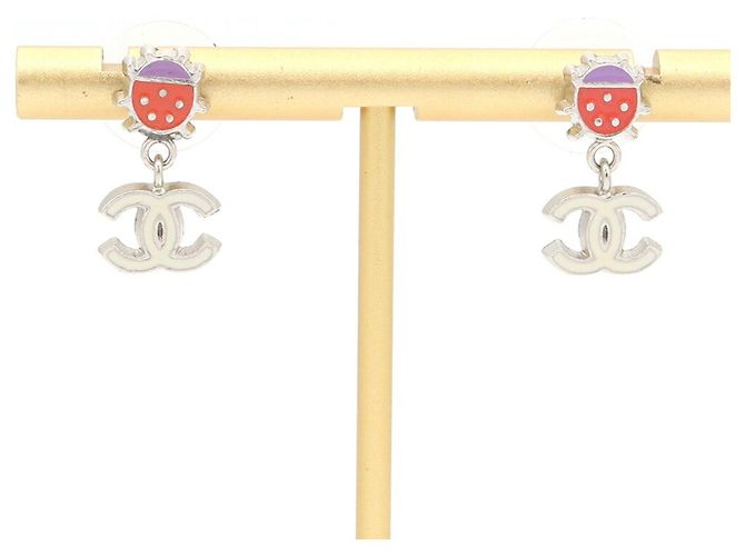 Orecchini Ladybug Chanel 2004 Rosso Porpora Bianco sporco 